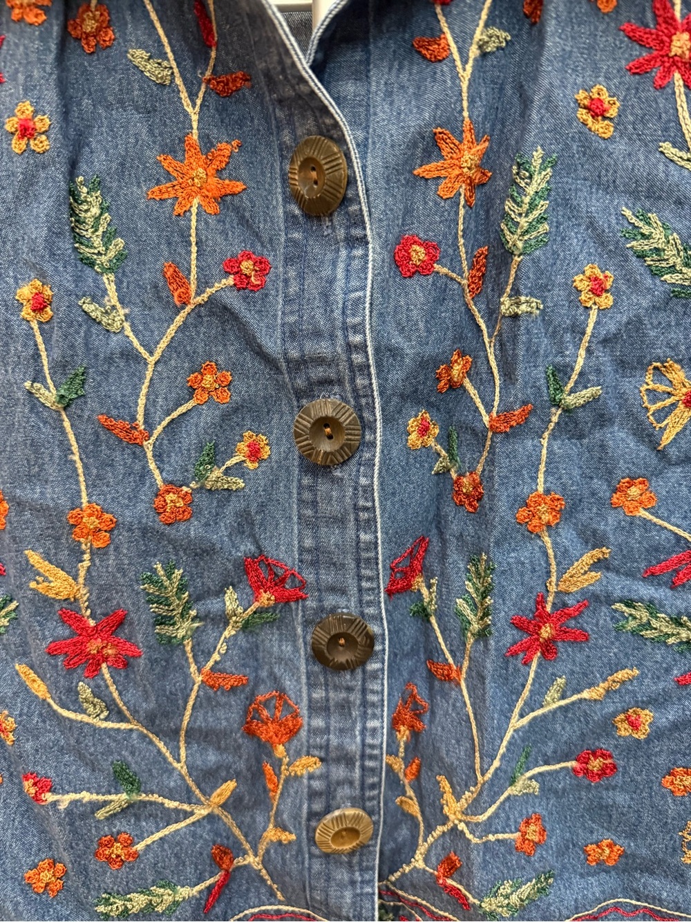 Embroidered Blue Denim Button-Down Vest - Picture 2 of 8